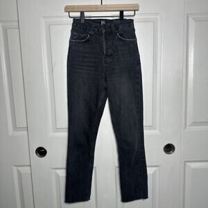 Urban Outfitters BDG Black Denim Jeans Dillon Frayed Hem Straight Leg Size 24x27
